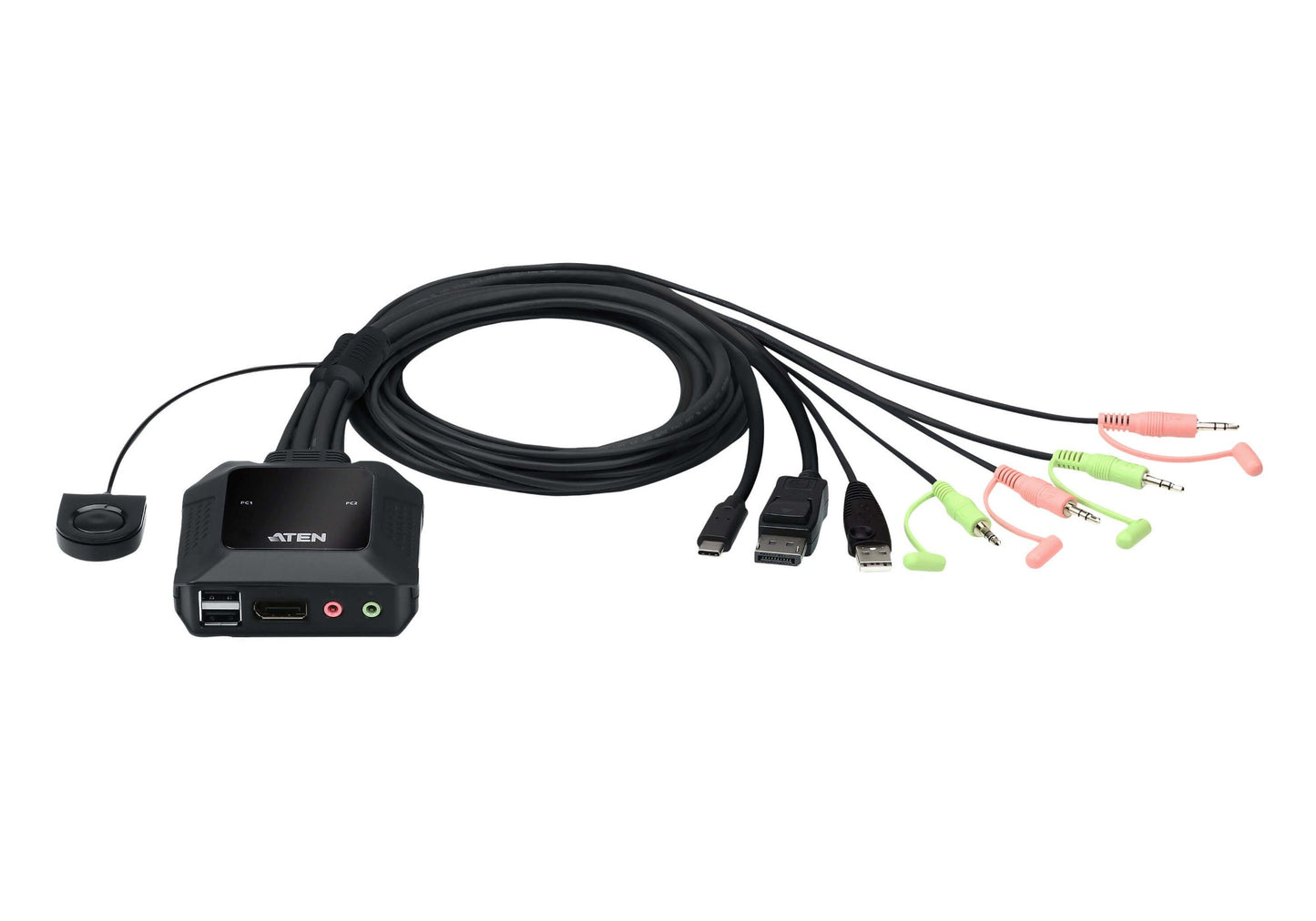 ATEN CS52DP-AT | CS52DP Cable KVM Switch, 2 x USB-C/USB-A+DP Hybrid, DisplayPort 4K@60Hz