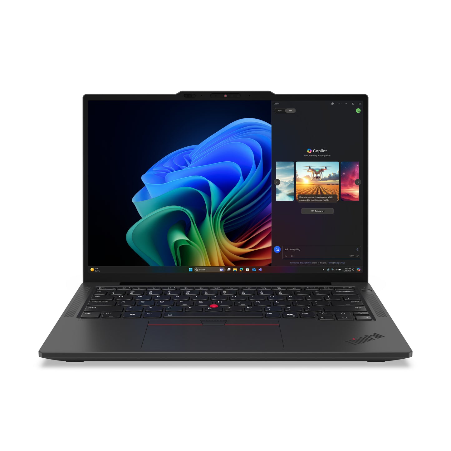 Black Lenovo ThinkPad X13 Gen 6 AMD laptop with red trackpoint