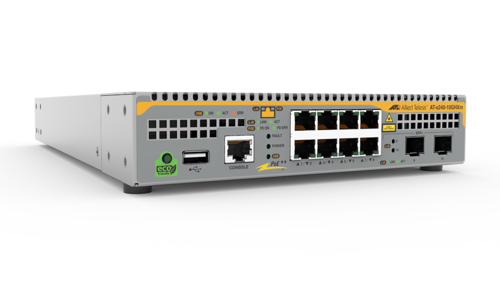 Allied Telesis AT-x240-10GHXm-40 | x240 8-Port Multi-Gig PoE++ Layer 3 Switch, 2x SFP+, AU Cord
