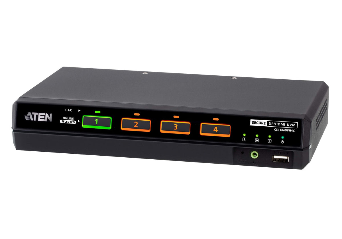 ATEN CS1184DPH4C-AT-U | 4-Port Secure KVM Switch, DisplayPort/HDMI, 5K, CAC