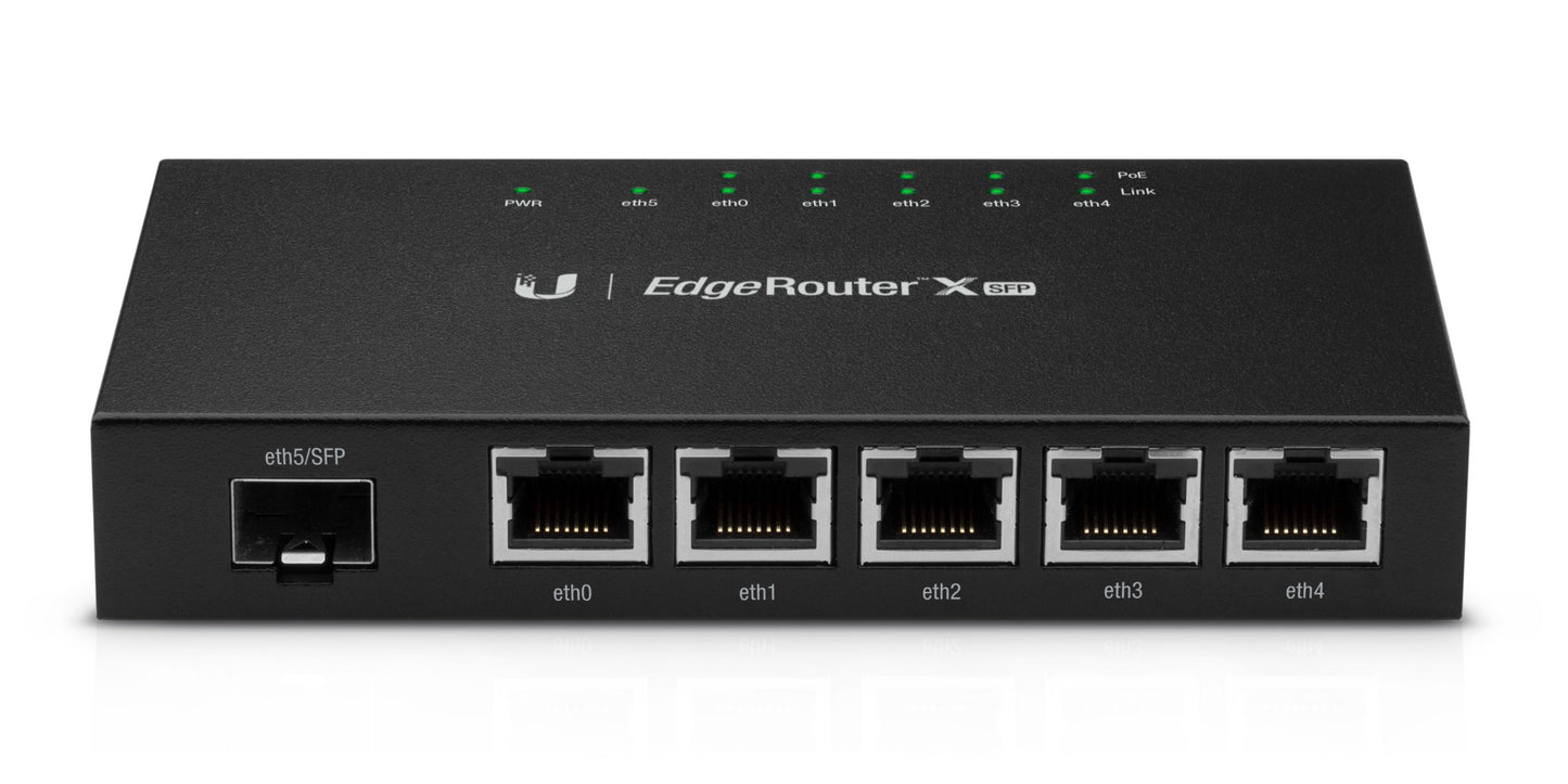 Ubiquiti ER-X-SFP | Wired Router, 5 Gigabit RJ45, SFP Port, Passive PoE, Black
