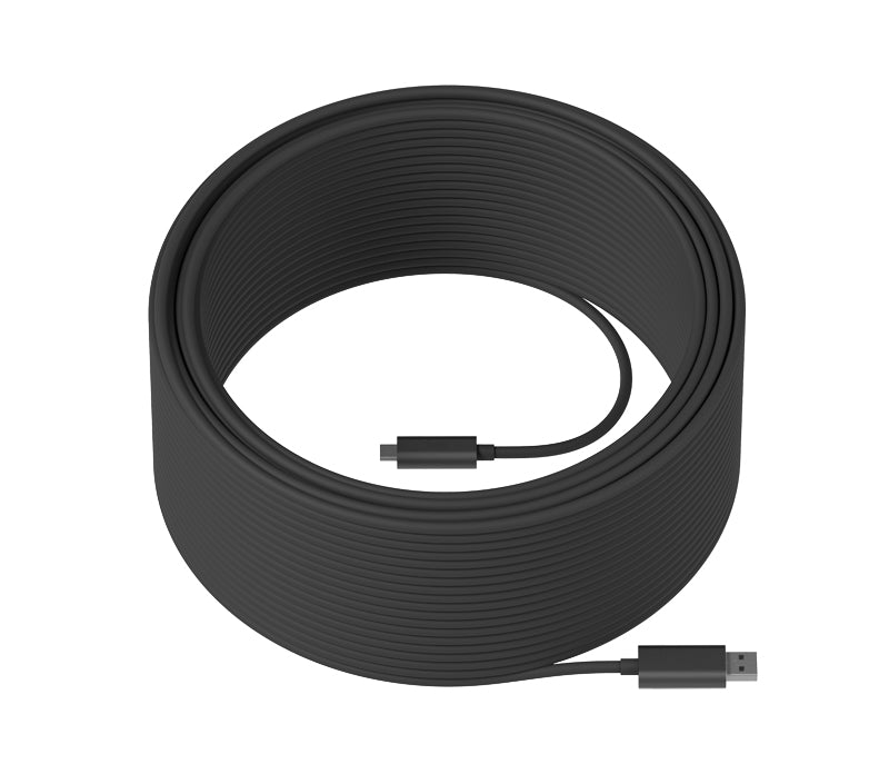 Black textured USB-C to USB-A Logitech 939-001805 cable coiled neatly