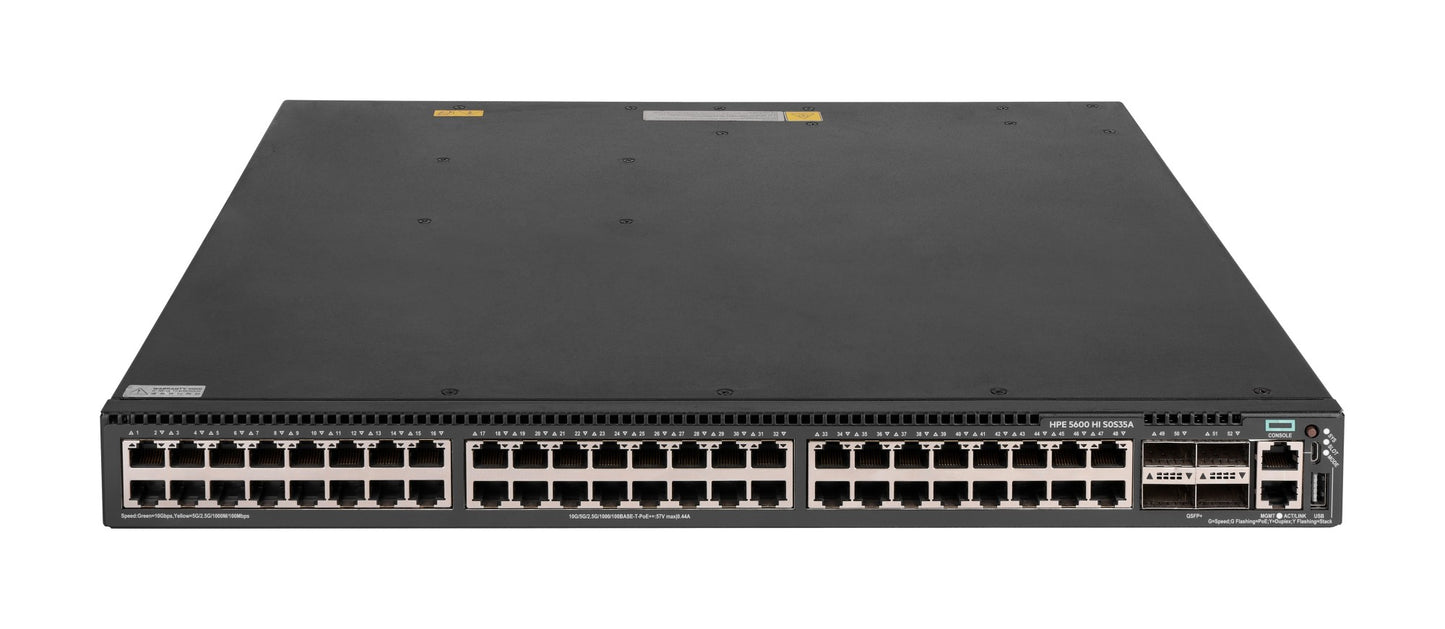 HPE S0S35A | 5600HI Series 48 x 100M/1G/2.5G/5G/10GBase-T PoE+ Ports, 4 x QSFP+ Uplinks, 1 Slot