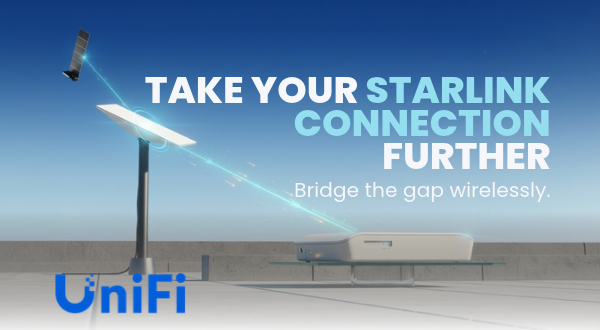 Point-to-point wireless bridge extending Starlink Wi-Fi from a rural house to a shed in Australia