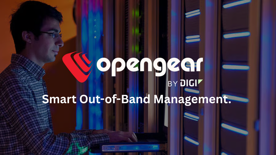 Opengear by digi smart out-of-band management system with illuminated server racks in background in official partnership announcement