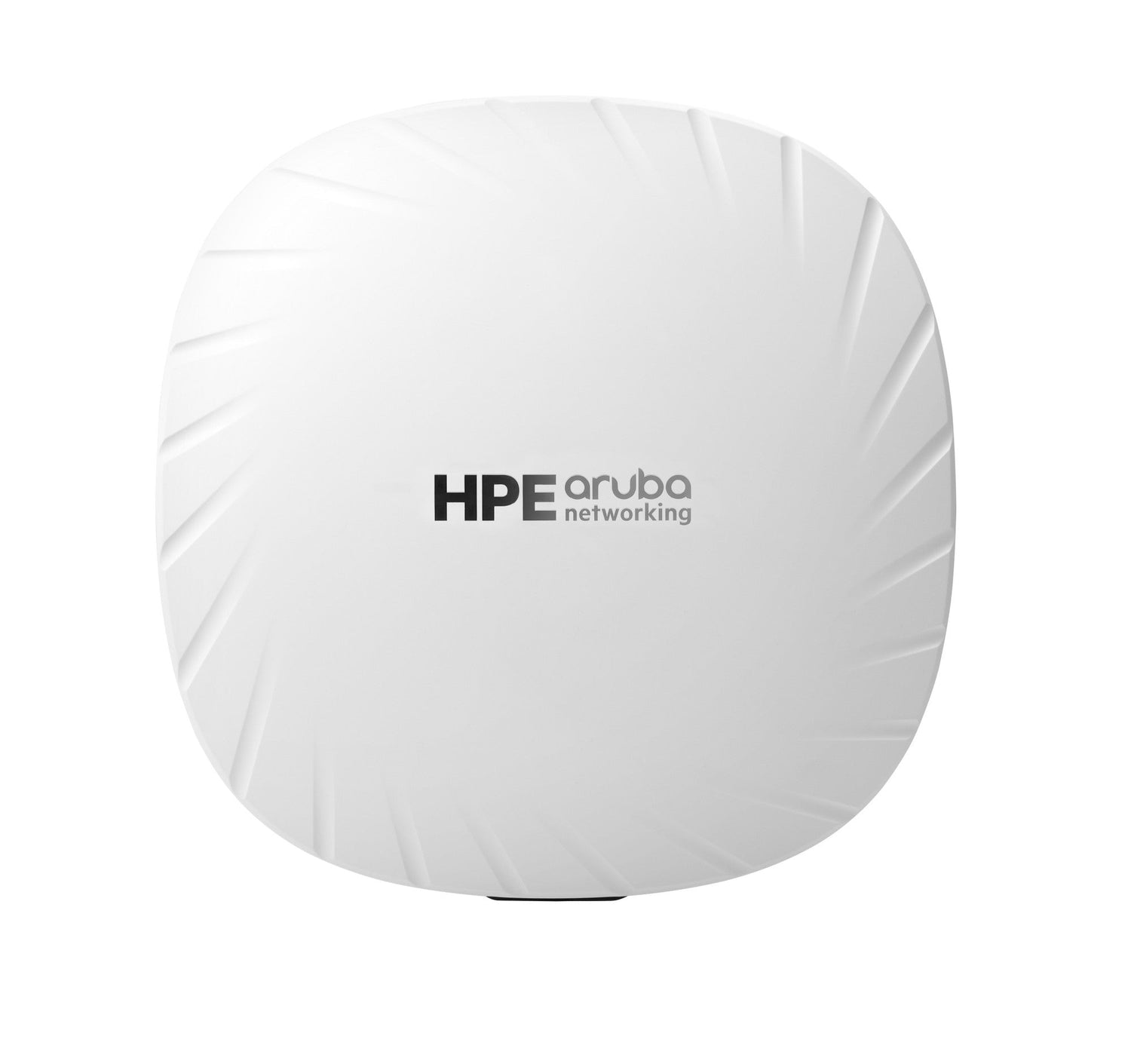 White rounded rectangular hpe aruba ap 515 wi-fi 6 access point with textured surface and subtle radial grooves