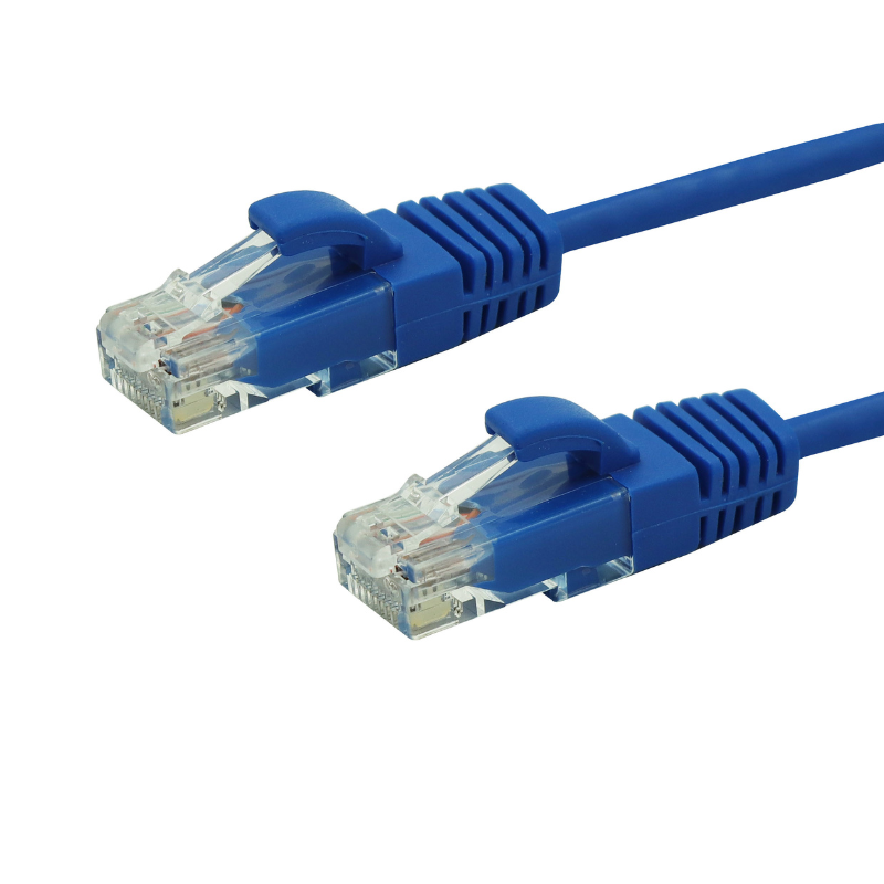 Blue CAT6A UTP LSZH Ethernet cable with ridged RJ45 plugs, 0.25M-5M