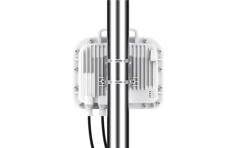 White rectangular metal wireless access point with vertical cooling fins and brackets cambium networks ePMP 4500C 5 GHz