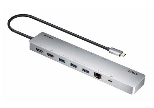 ATEN UH3240-AT | UH3240 USB-C 11-in-1 Multiport Dock, 2 x HDMI 4K, 60W PD, Gigabit Ethernet, SD/microSD, 3 x USB-A, USB-C Data