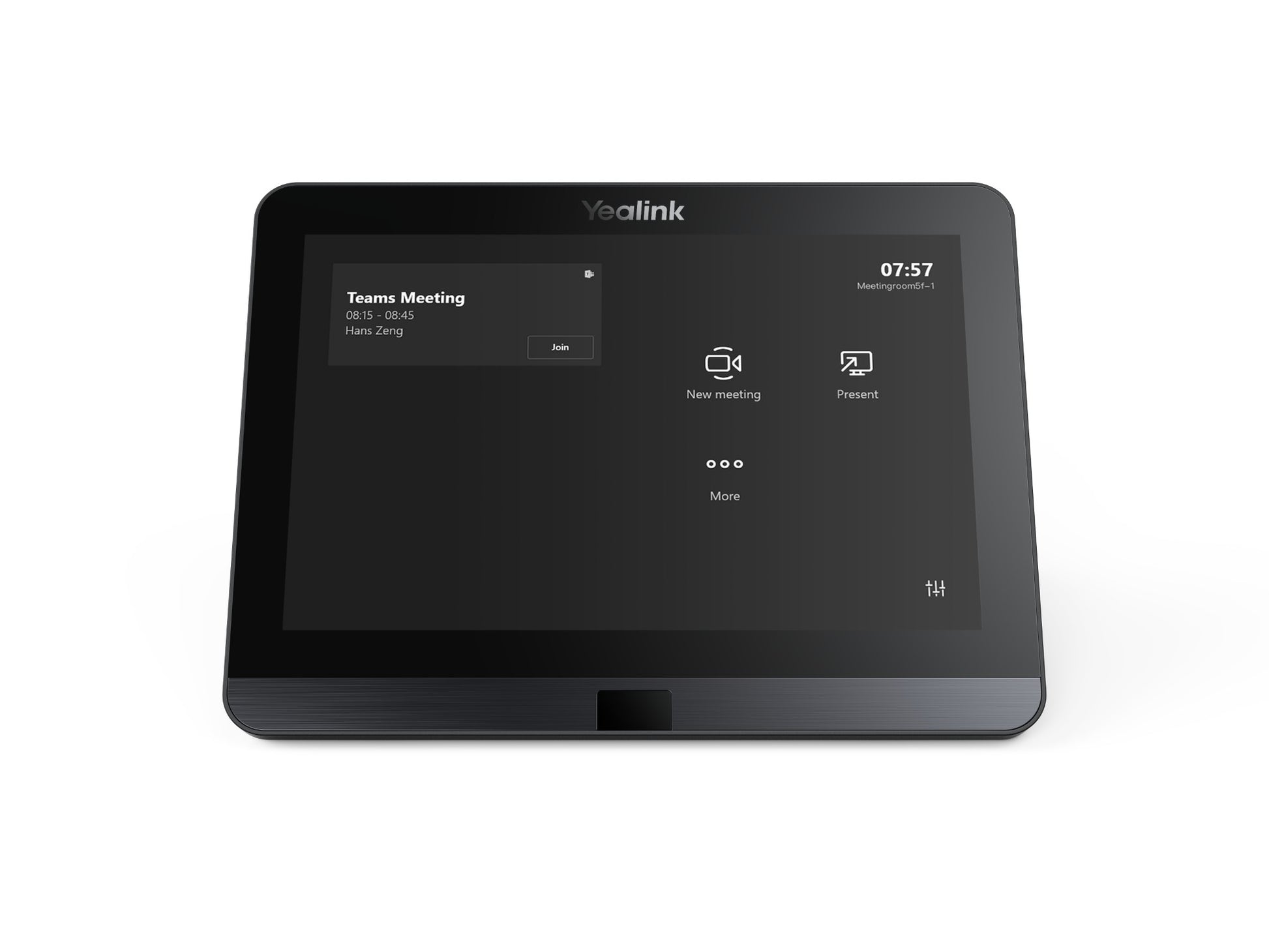 Black Yealink MTouch E2 video conferencing tablet with 8-inch touchscreen and meeting options for MVC series
