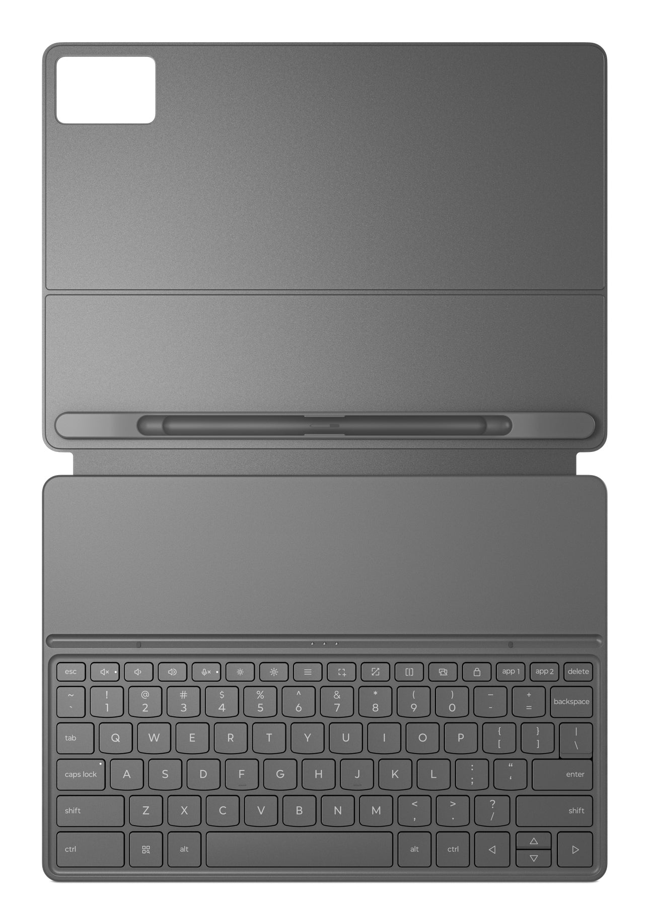 Lenovo zg38c07532 ideaTab plus 12.1 keyboard folio case in luna grey with dark gray matte keyboard cover stylus slot and tablet cutout