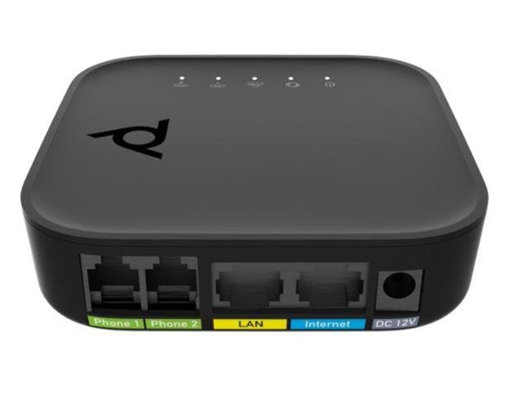 Back of Poly 2200-87950-125 VoIP adapter with labeled ports