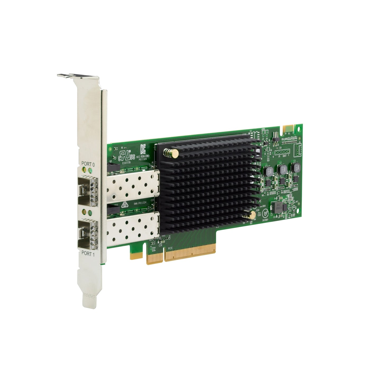Green circuit board network card with two sfp ports and black heat sink for hpe s4s01a sn1620e 2-port 32gb fibre channel