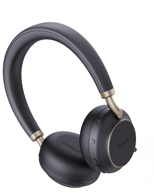 Yealink BH76P Teams black over-ear wireless headphones with gold accents
