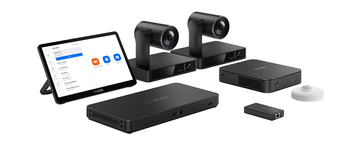 Yealink ZVCS90-C5U-004 Zoom Rooms Kit: black sleek video conferencing system with touchscreen and dual cameras