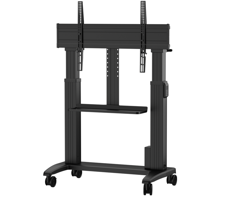 Yealink MB-FLOORSTAND-LIFT black metal TV stand with height adjustment and casters