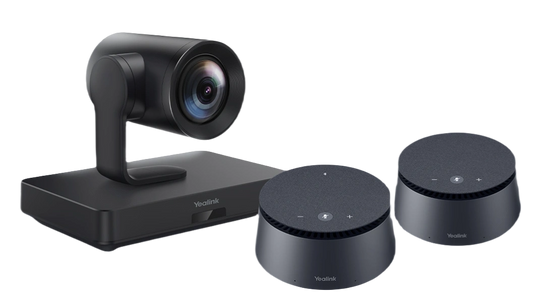 Yealink UVC85-BYOD kit with sleek black UVC85 camera and two circular bases