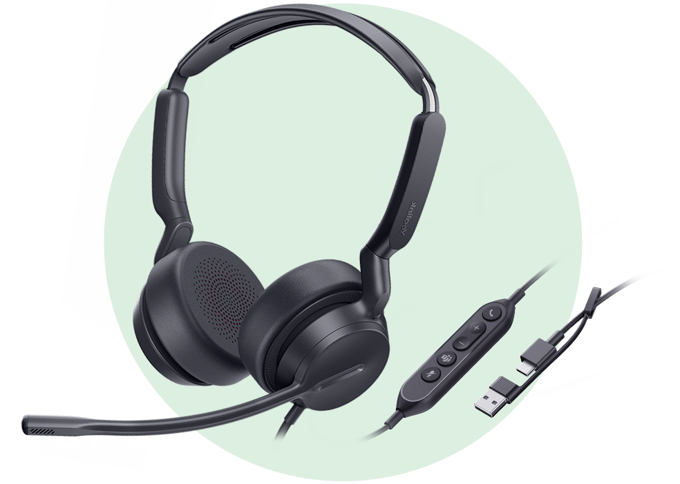 Yealink UH42-SE-D-C/A | UH42 SE Dual Wired Stereo Headset, ANC, USB-C/A + 3.5mm, Leather
