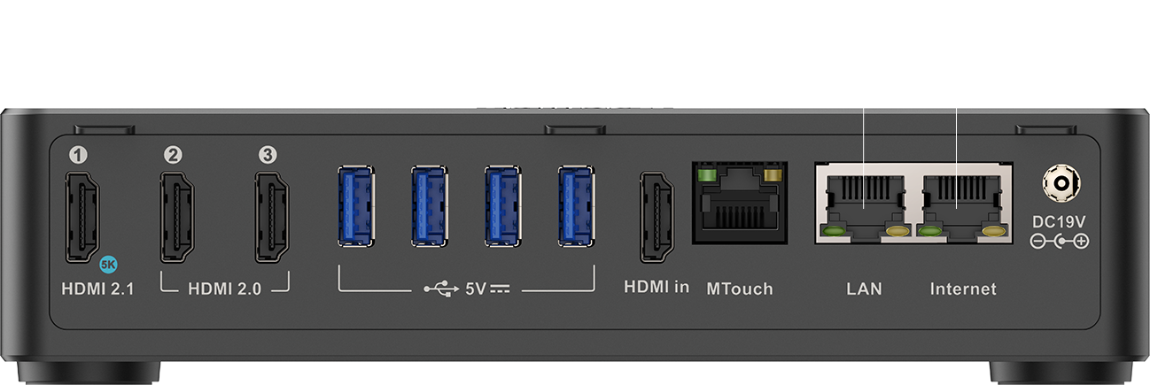 Yealink MCore4-MS Mini PC rear: black USB hub with HDMI, USB-A, Ethernet ports