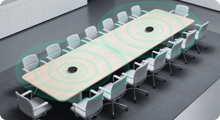 Yealink SP96 Bluetooth speakerphone on light wood conference table