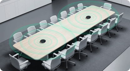 Yealink SP96 Bluetooth speakerphone on light wood conference table