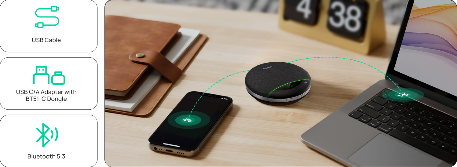 Yealink SP96-C/A black wireless charging pad with green LED light