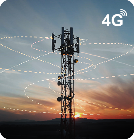 Tall 4G cellular tower with antennas at sunset for Yealink T74LTE phone