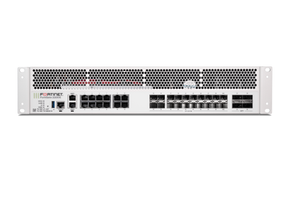 White Fortinet FG-2200E switch with honeycomb grille and Ethernet ports