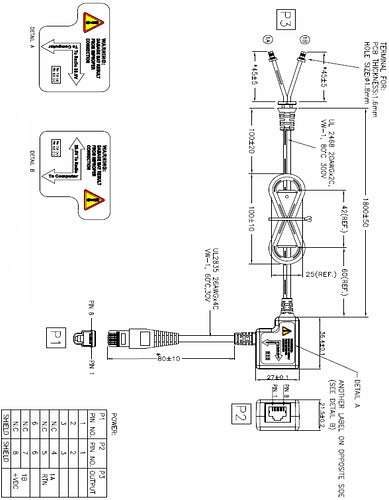 Cambium Networks 30010227001 power injector cable assembly schematic with dimensions