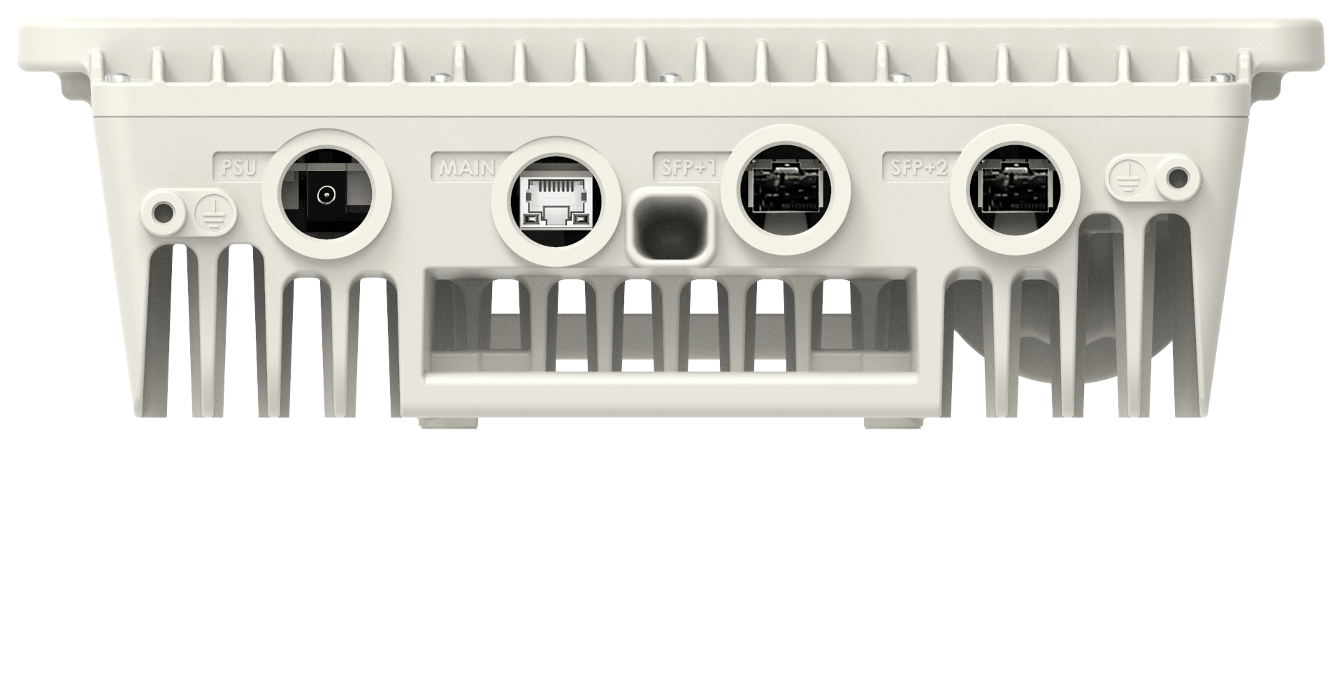 Cambium cnWave B1000 back view with white plastic switch ports