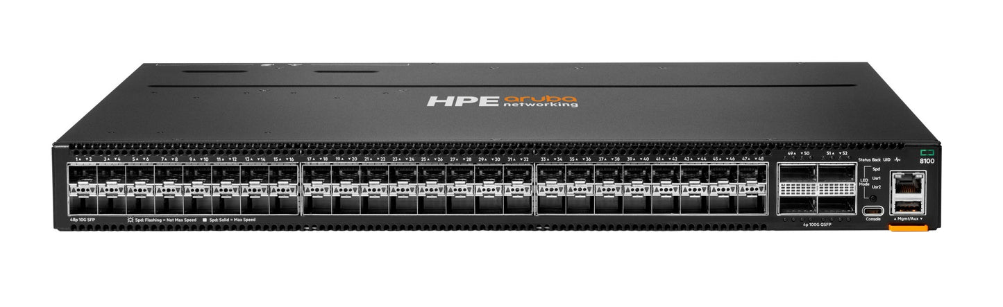 Aruba R9W90A | CX 8100 Series 48x10G SFP+ Ports, 4x40/100G QSFP28 Uplinks, 3 Fan, 2 AC PSU Switch