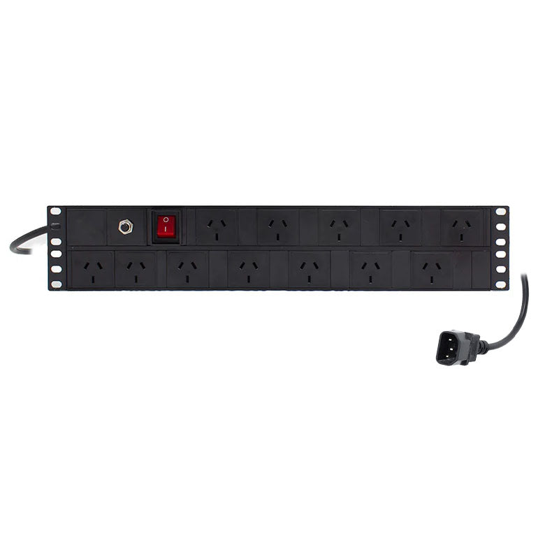 2RU 12-Port Rack Mount PDU, 3-Pin AUS GPO Outlets, 10A, IEC C14 Input, 2m Cord