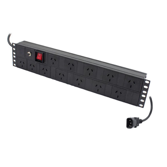 2RU 12-Port Rack Mount PDU, 3-Pin AUS GPO Outlets, 10A, IEC C14 Input, 2m Cord