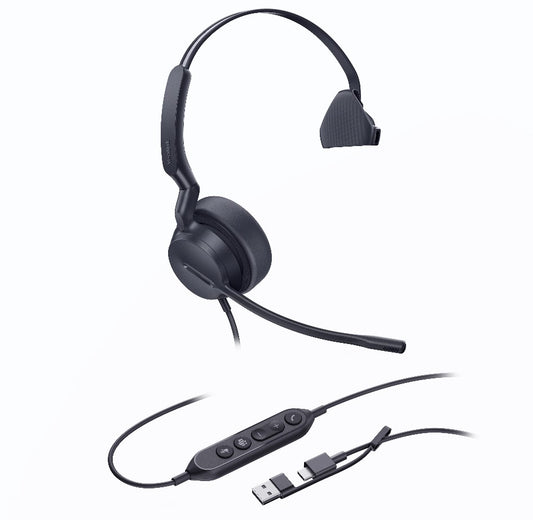 Yealink UH44-M-MS-C/A | UH44-M-MS-C, Mono Teams USB-C/A Headset, Dual Noise-Canceling Mics, 35mm Speaker