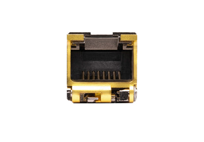 Aten 2a-145g 10gbe copper sfp plus transceiver gold ethernet port with black interior and metallic contacts for cat6a/7