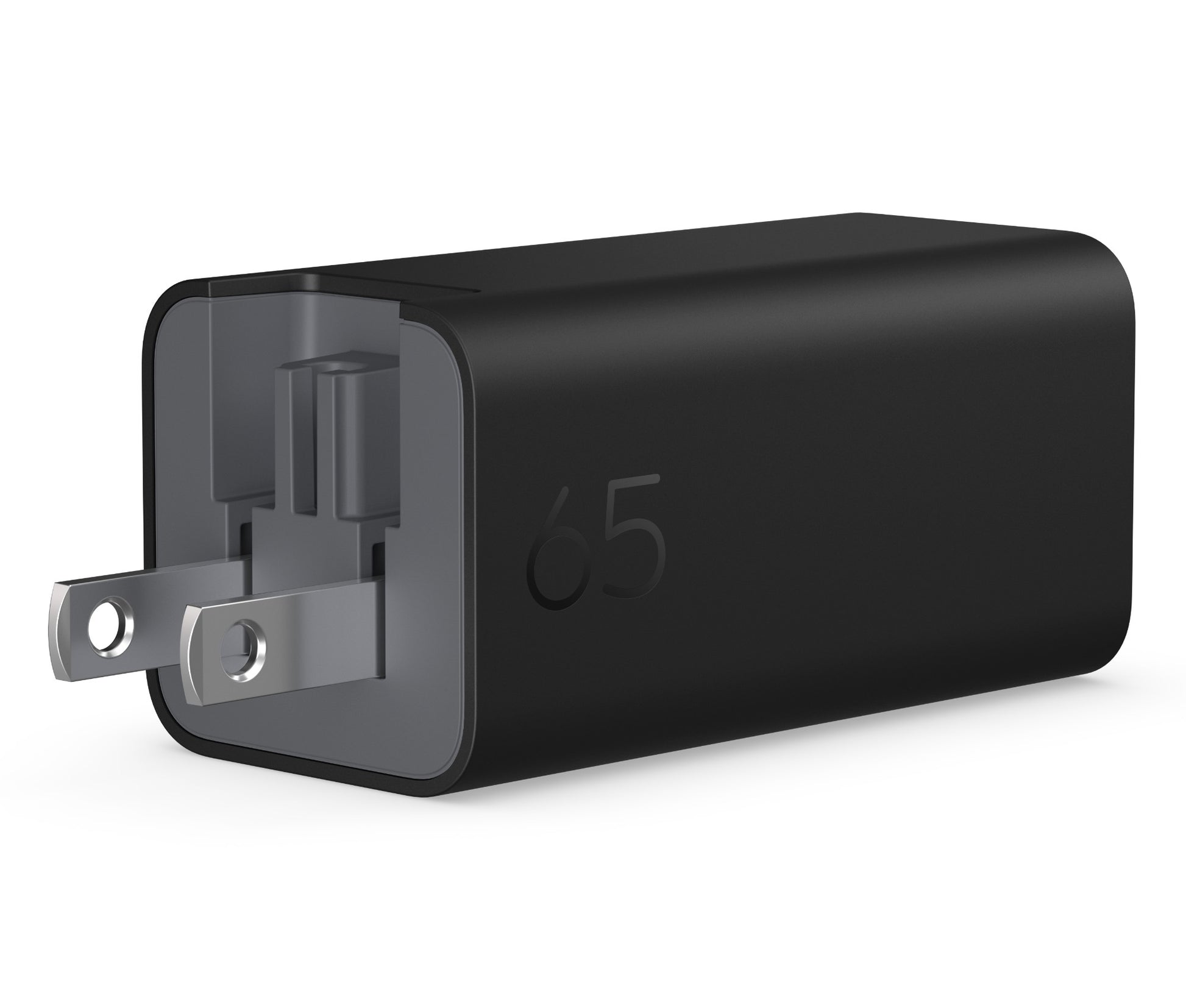 Black rectangular hp c90mraa 65w gan usb-c wall charger with matte finish and silver prongs includes 2m cable