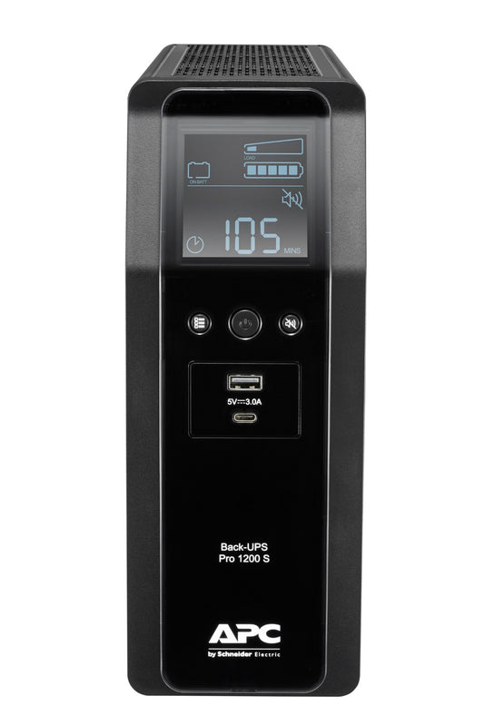 APC BR1200SI | 1200VA/720W Back-UPS Pro Tower UPS, 230V, 8x IEC C13, Sine Wave, AVR, USB A+C, LCD, User Replaceable Battery