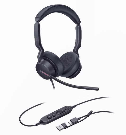 Yealink UH46-D-UC-C/A | Dual UC USB-C/A Wired Headset, 3 Noise-Canceling Mics, 35mm Speaker