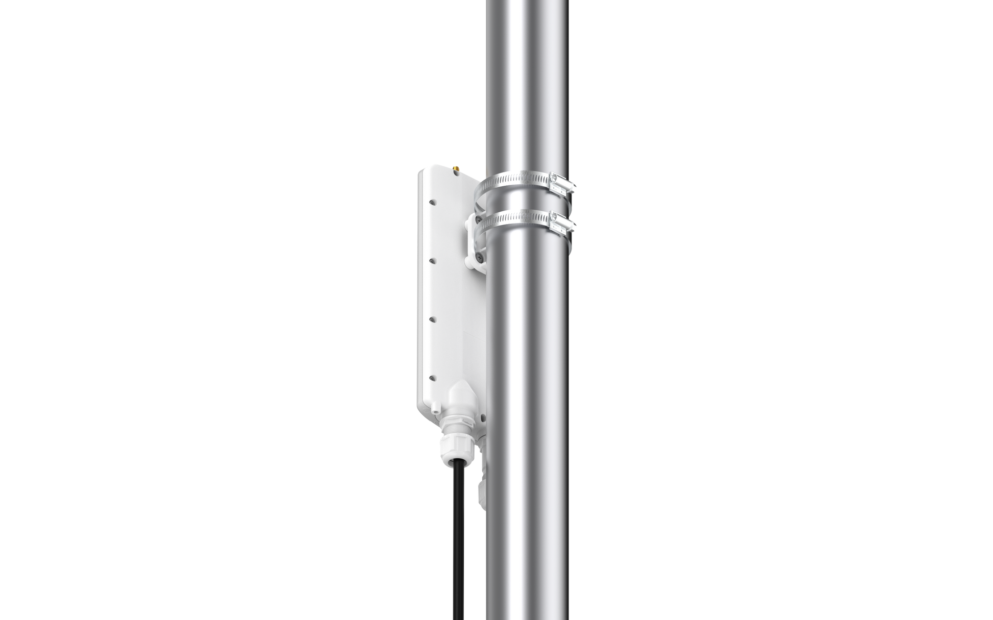Cambium EPMP 4500L silver pole-mount antenna bracket with white housing