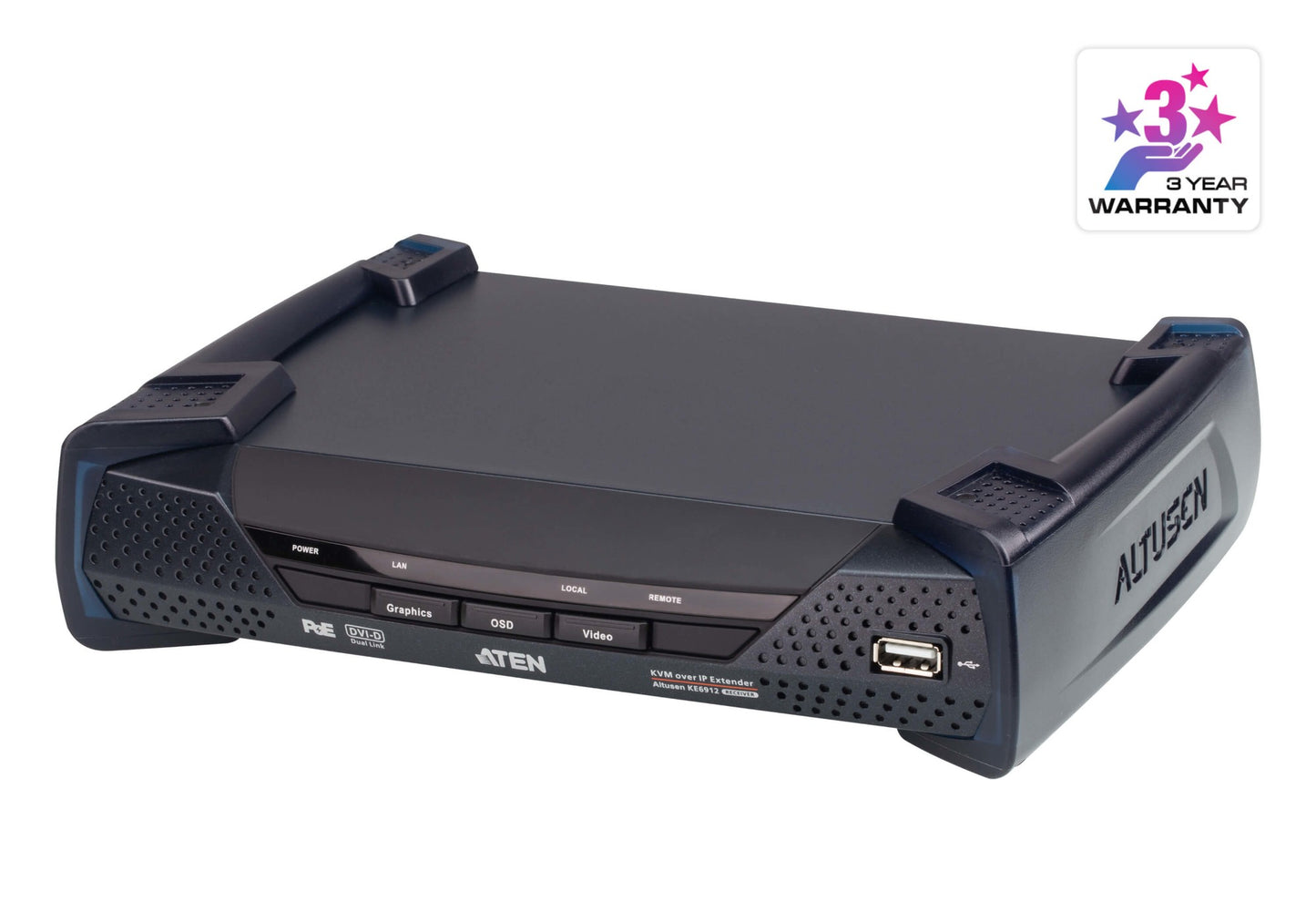 ATEN KE6912R-AX | KE6912 Series DVI-D Dual-Link KVM over IP Receiver, 2K @60Hz, PoE/DC