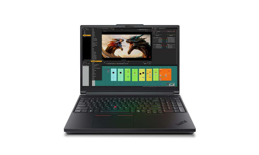Black Lenovo ThinkPad P16 Gen 3 gaming laptop with backlit keyboard