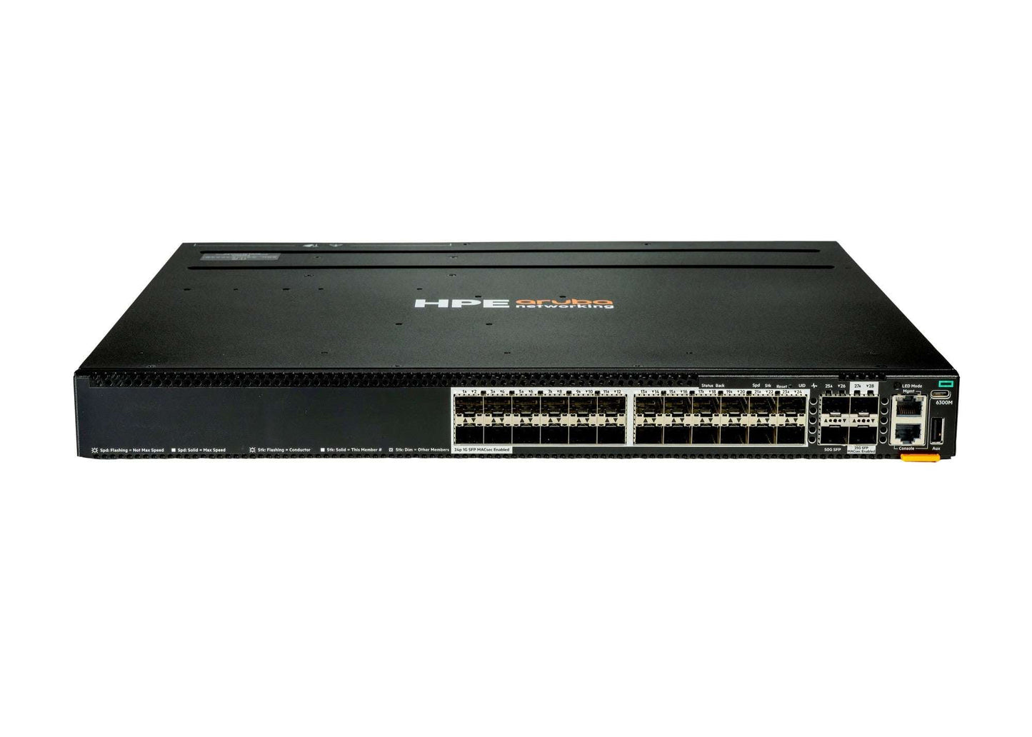 Aruba CX 6300M S4P44A black network switch with ports and lights
