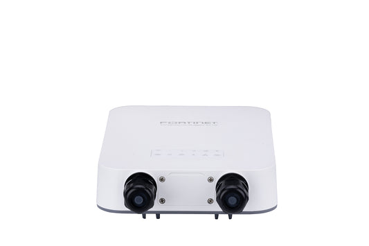 Fortinet FEX-511G 5G router front view with black ports and comms logo
