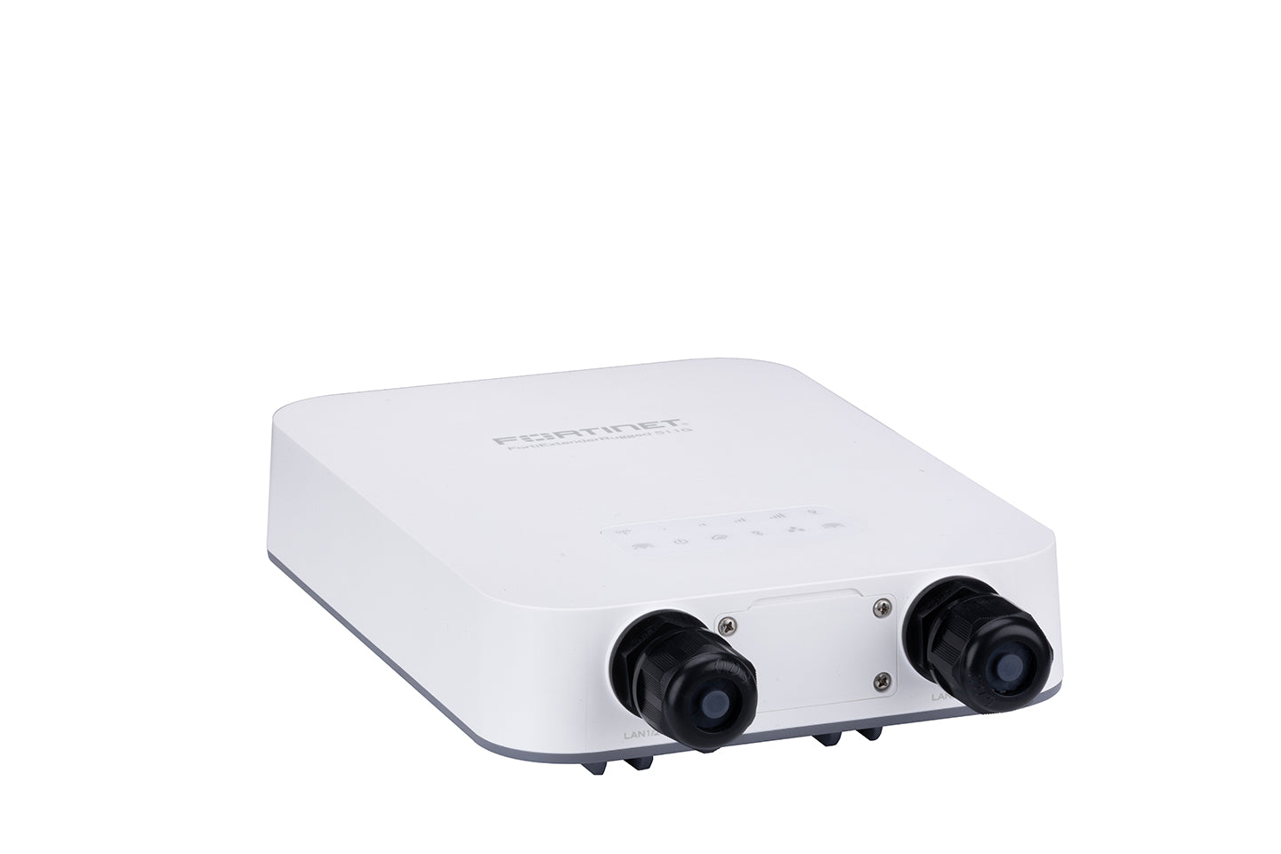 Fortinet FEX-511G 5G router rear with white body, two black ports