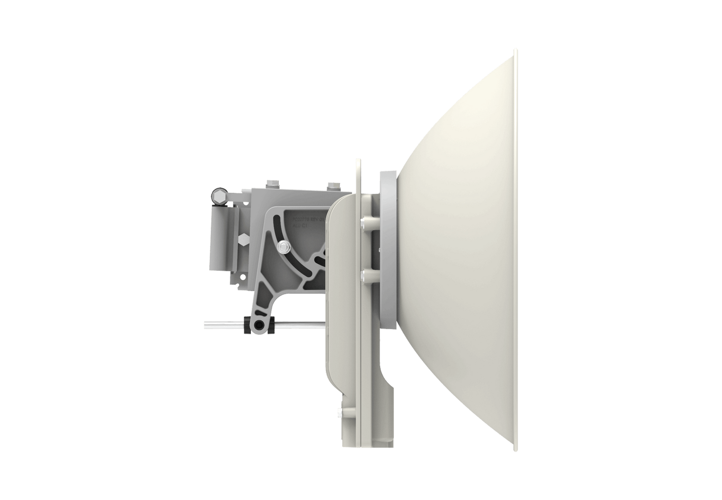 Cambium cnWave C100 CPE white sleek satellite dish with metallic bracket