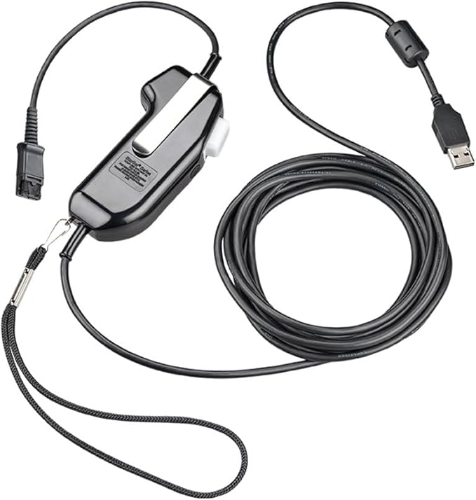 Poly SHS2626-14 USB-PTT headset with black coiled USB cable and PTT remote