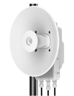 White circular cambium networks pmp 450v 6 ghz 4x4 mimo outdoor wireless antenna with central mounting hub and cable ports