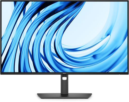 Black dell p2726h pro p 27in fhd ips monitor with sleek design vibrant blue abstract wallpaper on screen