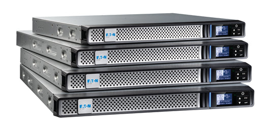 Stack of Eaton 5P850IRAUG2 UPS black metal power supplies