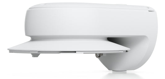 White plastic wall-mounted ubiquiti uacc-ai-ms-4-am-w multi sensor arm mount with hinged flap and aluminium design